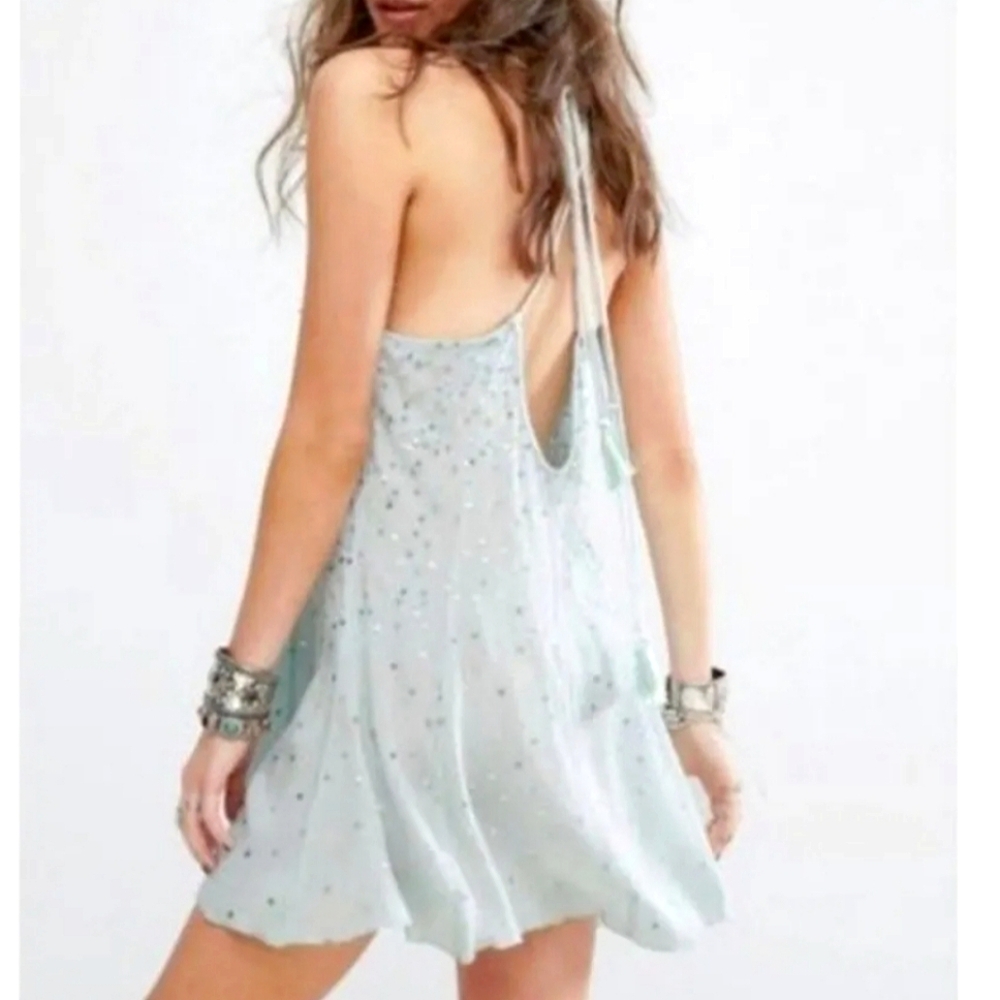 Free People light blue Sequin spaghetti strap dress beach or after prom party